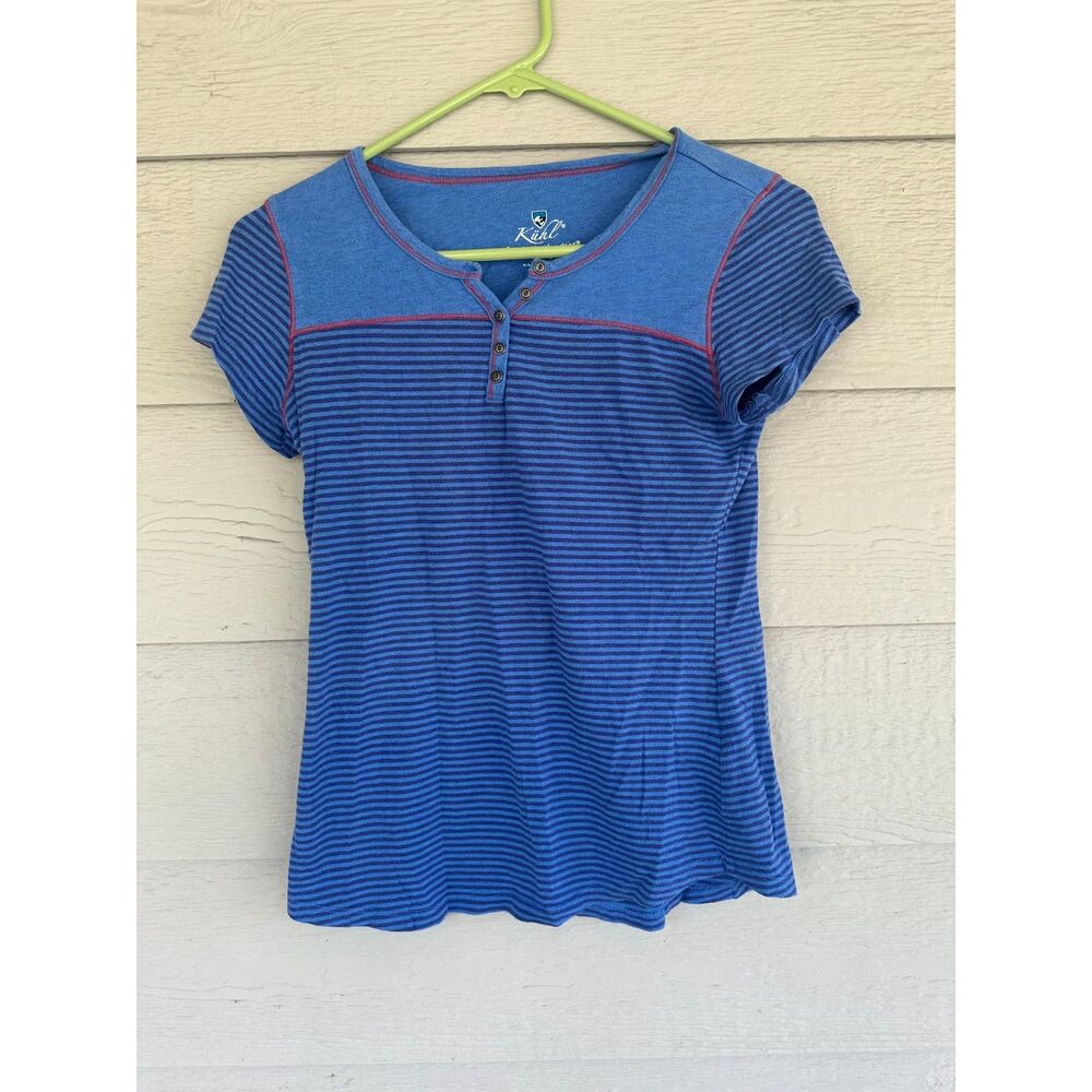 Kuhl Veloce Womens Blue Striped Short Sleeve Henley T-Shirt Size XS